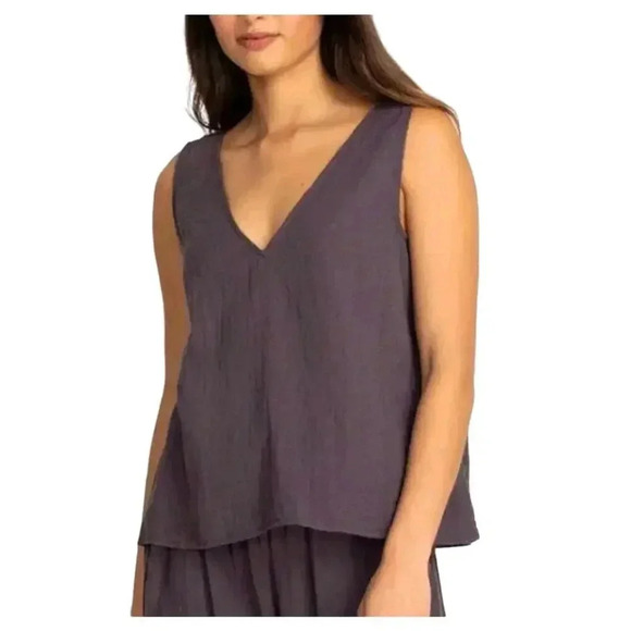 NWT Johnny Was Calme Double Gauze V Neck Drape Tank Top Graphite Gray SZ M - Picture 1 of 11